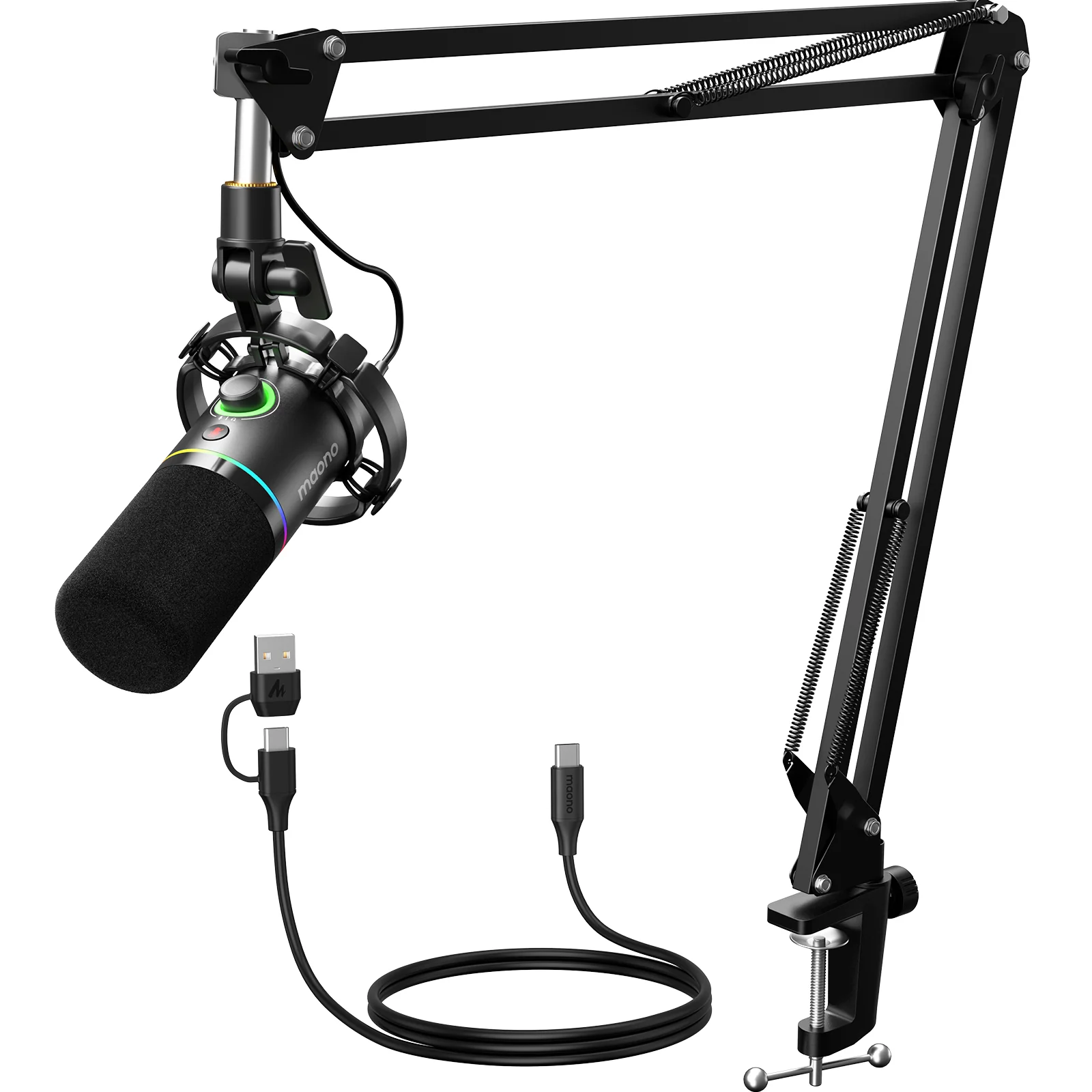 MAONO PD200XS - Micrófono Dinámico XLR/USB RGB con Brazo Telescópico - PC - USB