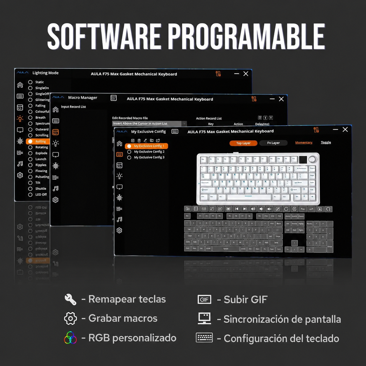 EPOMAKER x AULA F75 MAX - Teclado Mecánico Inalámbrico - RGB - QWERTY - Gaming
