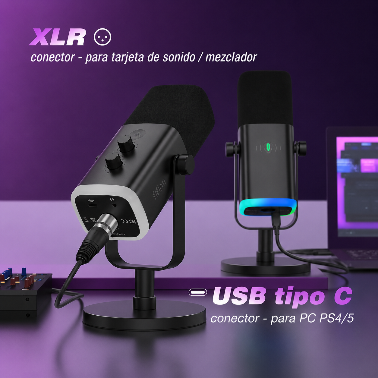 Fifine AM8 - Micrófono Estudio XLR/USB - RGB - PC/PS4/PS5 - USB - Streaming