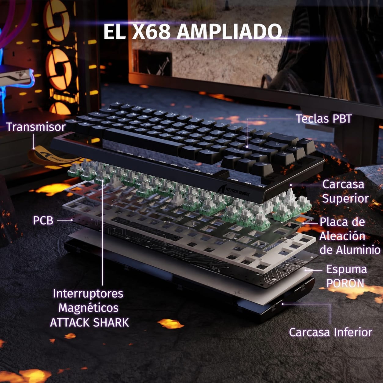 ATTACK SHARK X68 HE Rapid Trigger - Teclado gaming magnético de alta gama
