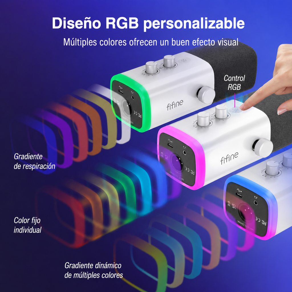 Fifine AM8 - Micrófono Estudio XLR/USB - RGB - PC/PS4/PS5 - USB - Streaming