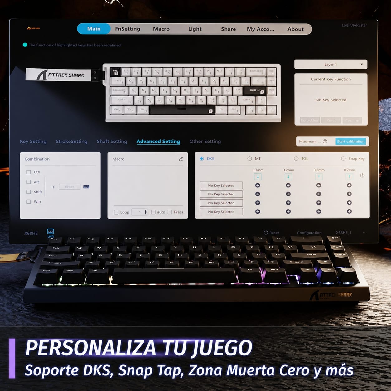 ATTACK SHARK X68 HE Rapid Trigger - Teclado gaming magnético de alta gama