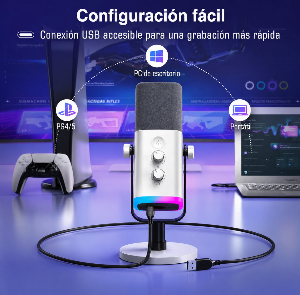 Fifine AM8 - Micrófono Estudio XLR/USB - RGB - PC/PS4/PS5 - USB - Streaming