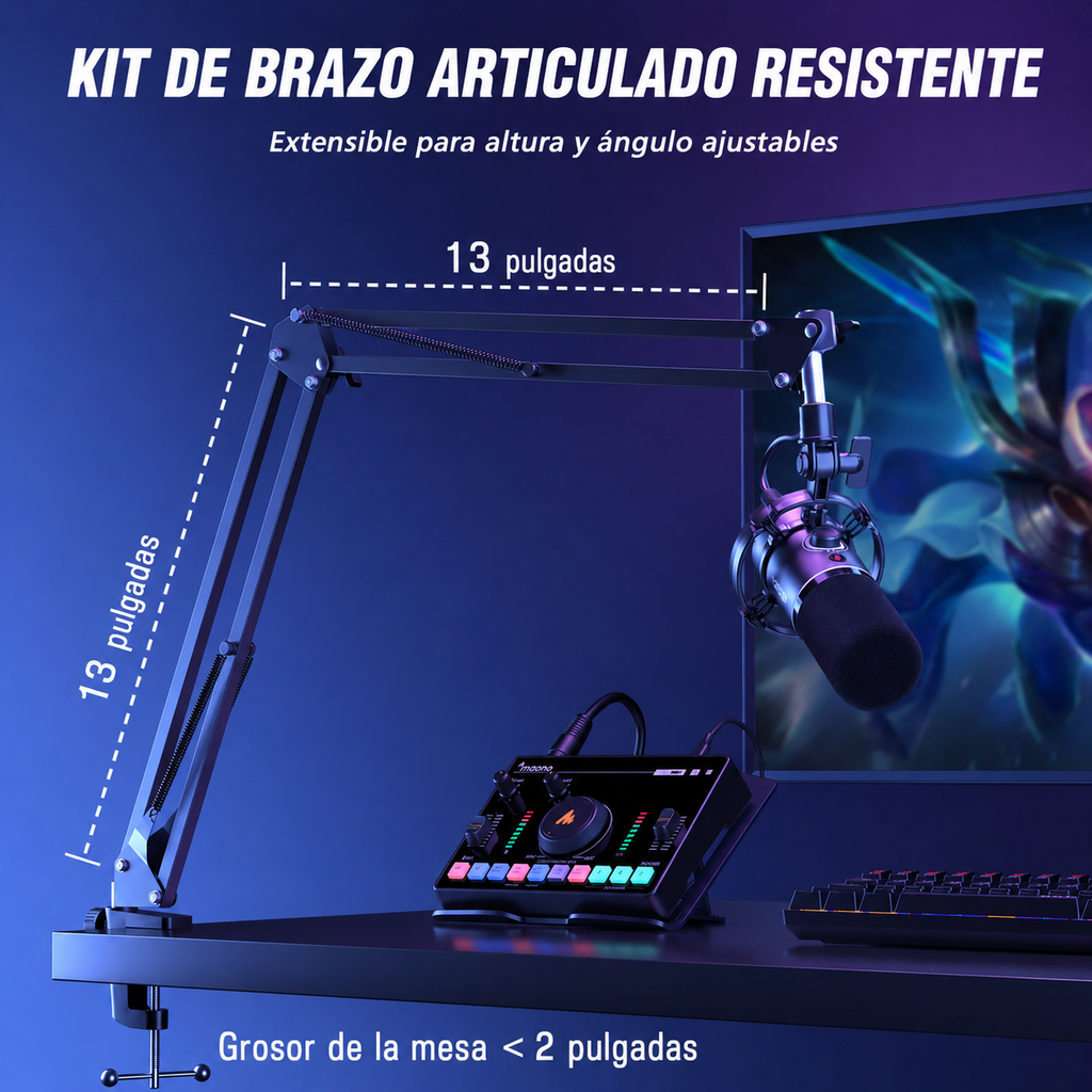 MAONO PD200XS - Micrófono Dinámico XLR/USB RGB con Brazo Telescópico - PC - USB