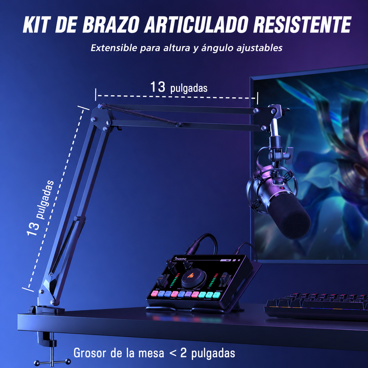MAONO PD200XS - Micrófono Dinámico XLR/USB RGB con Brazo Telescópico - PC - USB